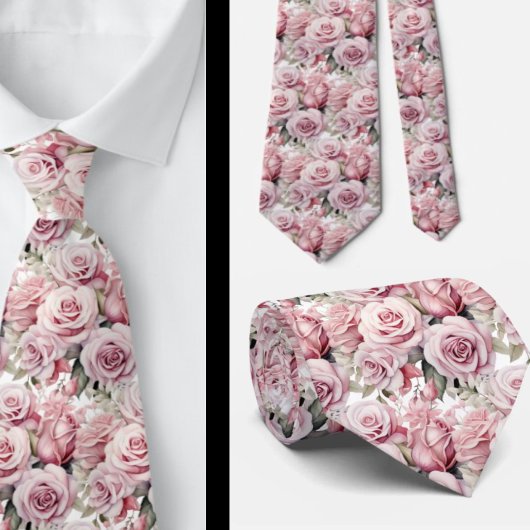 ピンクのバラの花 ネクタイ