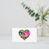 ピンクのバラの花 ハート型の写真 名刺 (スタンド正面)