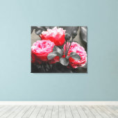 ピンクのバラの花：ピンク色ポップ・アートの キャンバスプリント (インサイチュ (ウッドフロア))