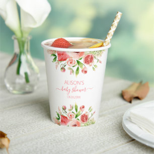ピンクのバラの花 フラワーガール ベビーシャワー 紙コップ