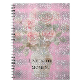 ピンクのバラの花 フラワースパークル ノートブック