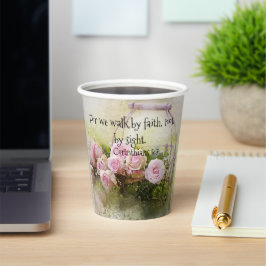 ピンクのバラの花 フラワー柄 ペーパカップ 励ましの言葉 紙コップ