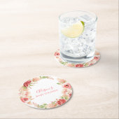 ピンクのバラの花 フラワー グリーン ガール ベビーシャワー ラウンドペーパーコースター (インサイチュ)