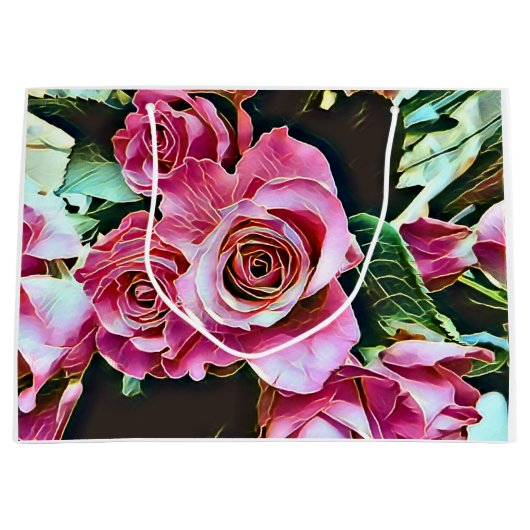 ピンクのバラの花 ラージペーパーバッグ (正面)