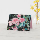 ピンクのバラの花 水彩画のカード カード (黄色い花)