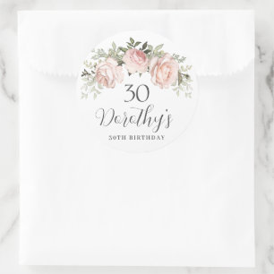 ピンクのバラの花 30歳の誕生日 ラウンドシール