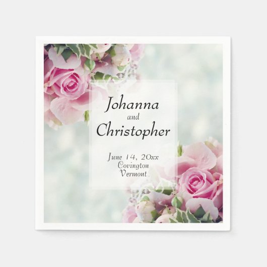 ピンクのバラの芽と牡丹エレガントな結婚式 スタンダードカクテルナプキン (正面)