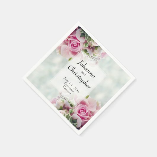 ピンクのバラの芽と牡丹エレガントな結婚式 スタンダードカクテルナプキン (角)