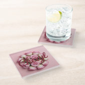 ピンクのバラの芽チェリルバーガンディーピンクガラスコースター ガラスコースター (アングル)