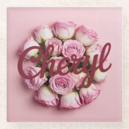 ピンクのバラの芽チェリルバーガンディーピンクガラスコースター ガラスコースター