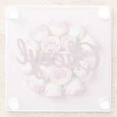 ピンクのバラの芽チェリルバーガンディーピンクガラスコースター ガラスコースター (裏面)