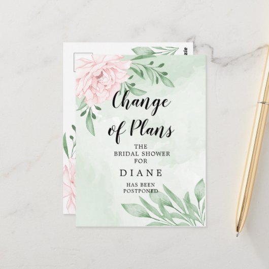 ピンクのバラの葉の変化 日付変更 ブライダルシャワー ポストカード (正面/裏面インサイチュ)
