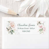 ピンクのバラの葉の差出人住所 ラベル (インサイチュ)