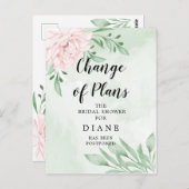 ピンクのバラの葉の色変わる日 ブライダルシャワーのお知らせ ポストカード (正面/裏面)