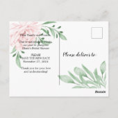 ピンクのバラの葉の色変わる日 ブライダルシャワーのお知らせ ポストカード (裏面)