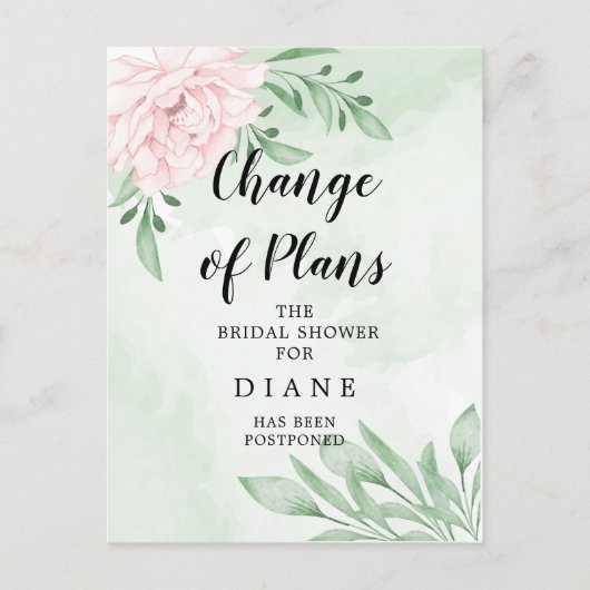 ピンクのバラの葉の色変わる日 ブライダルシャワーのお知らせ ポストカード (正面)