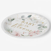 ピンクのバラの葉の赤ちゃんシャワー ペーパープレート (アングル)