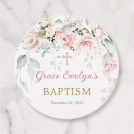 ピンクのバラの葉クロスメッセージカード フェイバータグ