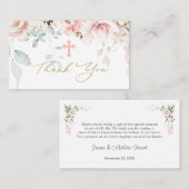 ピンクのバラの葉バプテスマありがとう名刺 名刺 (正面/裏面)