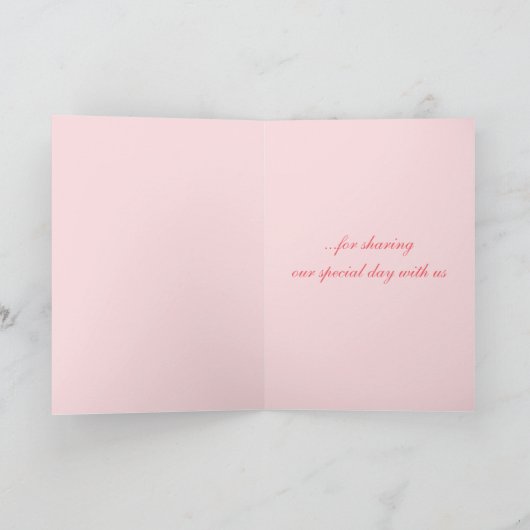 ピンクのバラの蕾のウェディングフォト感謝カード サンキューカード (内部)