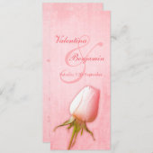 ピンクのバラの蕾の結婚式の披露宴の食事メニュー 招待状 (正面/裏面)