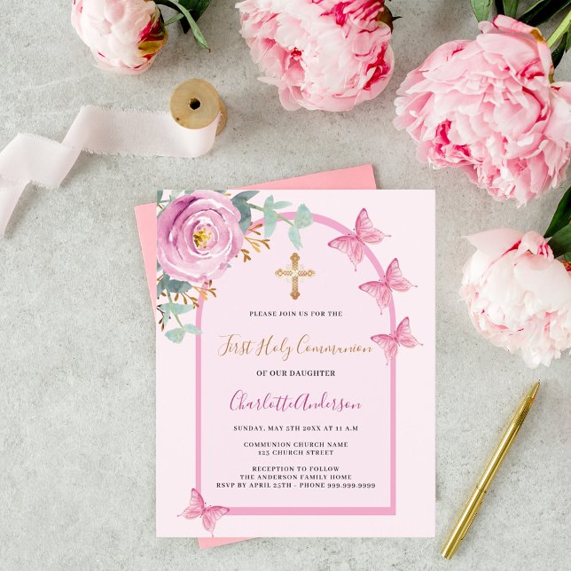 ピンクのバラの蝶アーチ最初の聖餐式 (クリエイターアップロード済み)