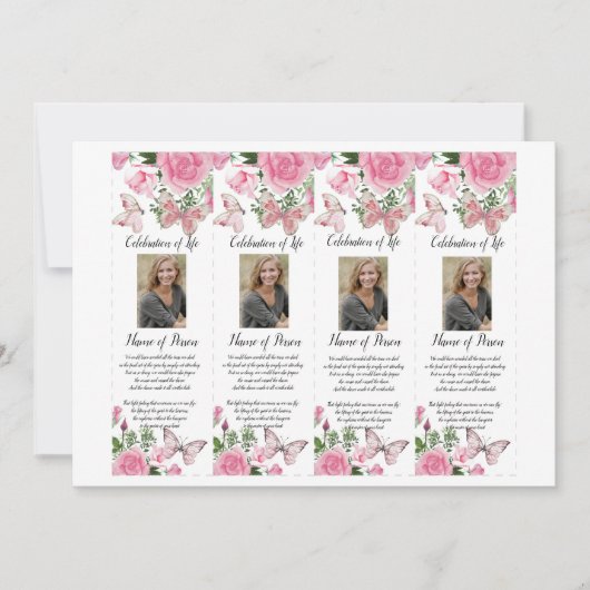 ピンクのバラの蝶葬式のしおり 招待状 (正面)