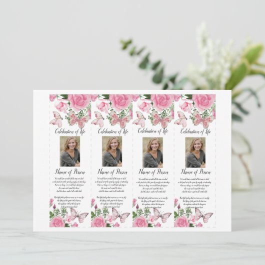 ピンクのバラの蝶葬式のしおり 招待状 (スタンド正面)