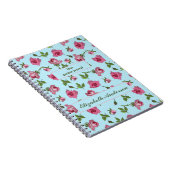 ピンクのバラの表面パターンデザインオン青 ノートブック (右側)