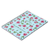 ピンクのバラの表面パターンデザインオン青 ノートブック (左側)