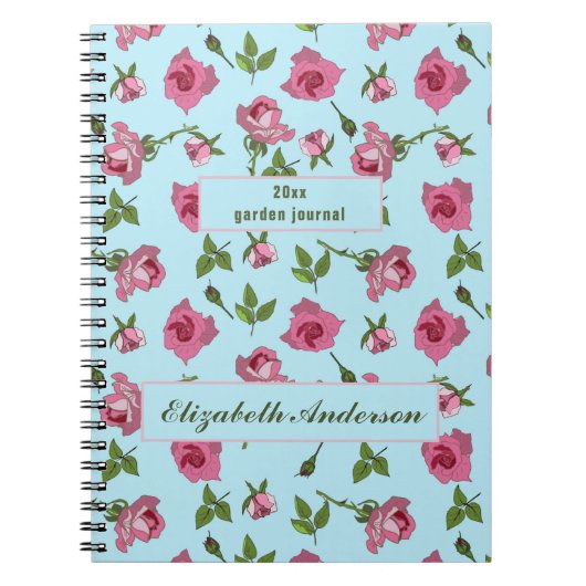 ピンクのバラの表面パターンデザインオン青 ノートブック (正面)