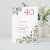 ピンクのバラの装飾が可愛い誕生日パーティー 招待状 (スタンド正面)