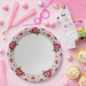 ピンクのバラの誕生会の紙皿 ペーパープレート (パーティー)