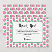 ピンクのバラの誕生日お礼カード 招待状 (正面/裏面)