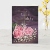 ピンクのバラの誕生日カード カード (黄色い花)