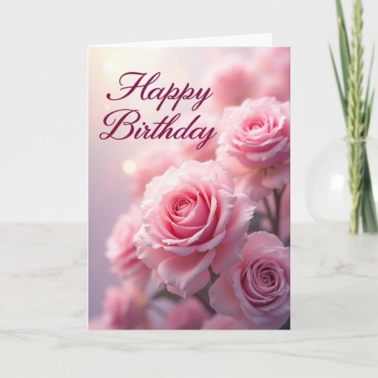 ピンクのバラの誕生日カード カード (正面)