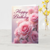 ピンクのバラの誕生日カード カード (黄色い花)
