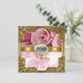 ピンクのバラの誕生日パーティーの華やかでホットな招待状 招待状 (スタンド正面)