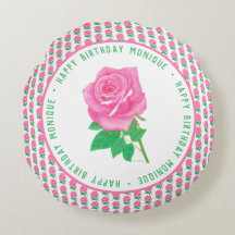 ピンクのバラの誕生日ラウンドピロー