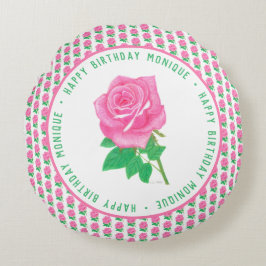 ピンクのバラの誕生日ラウンドピロー ラウンドクッション