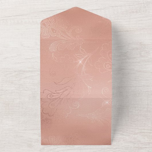 ピンクのバラの豪華なレースのウェディング オールインワン招待状 (外側)