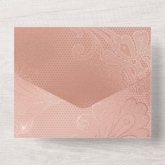 ピンクのバラの豪華なレースのウェディング オールインワン招待状 (裏面)