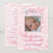 ピンクのバラの赤ちゃん女の子の写真の洗礼 招待状 (正面/裏面)