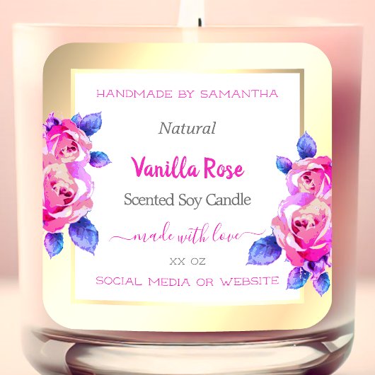 ピンクのバラの金ゴールドと白色製品の包装ラベル スクエアシール