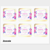 ピンクのバラの金ゴールドと白色製品の包装ラベル スクエアシール (シート)