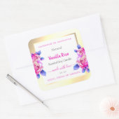 ピンクのバラの金ゴールドと白色製品の包装ラベル スクエアシール (封筒)