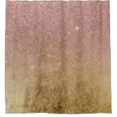 ピンクのバラの金ゴールドのグリッターおよび金ゴールドホイルの網 シャワーカーテン (正面)