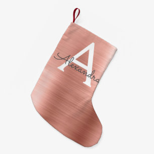 ピンクのバラの金ゴールドのステンレス鋼のモノグラム スモールクリスマスストッキング