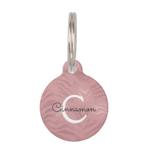 ピンクのバラの金ゴールドのチータのプリントのモノグラムの名前 ペット ネームタグ