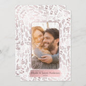 ピンクのバラの金ゴールドの植物のモダンで魅力的な休日の写真 シーズンカード (正面/裏面)